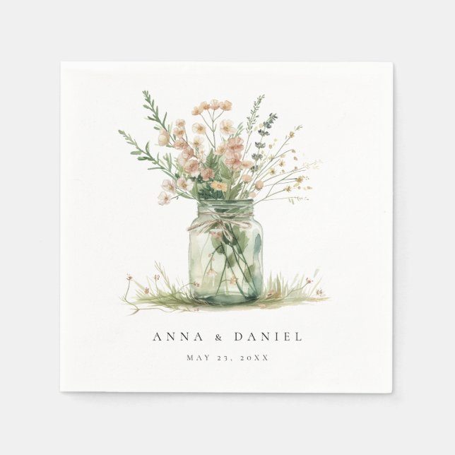Serviette En Papier Rustique Floral Mason Jar Mariage (Devant)