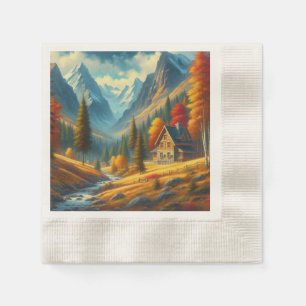 Serviette En Papier Rustique, Gîte de montagne d'automne & rivière
