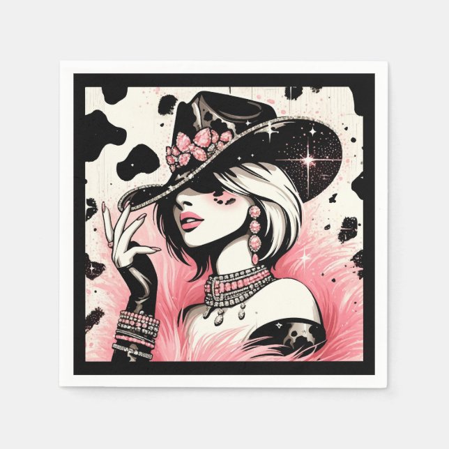Serviette En Papier Rustique Glam Cowgirl rose étincelante Cowhide Ann (Devant)