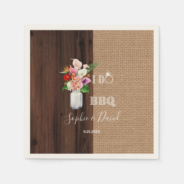 Serviette En Papier Rustique Hawaiian Floral Burlap Grange I DO Barbec (Devant)