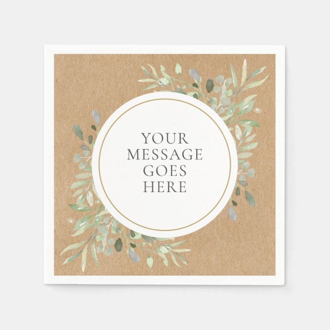 Serviette En Papier Rustique Kraft Boho Eucalyptus Mariage de verdure (Devant)