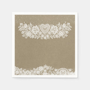 Serviette En Papier Rustique Kraft & dentelle ferme Grange Chic