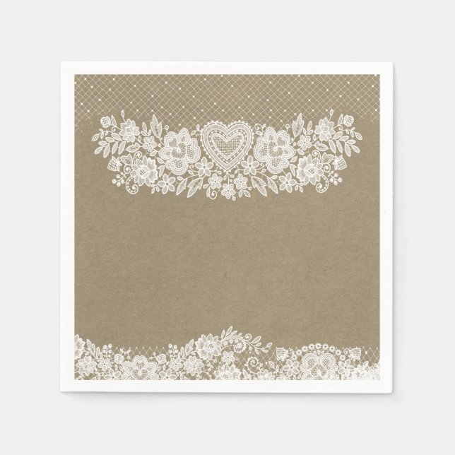 Serviette En Papier Rustique Kraft & dentelle ferme Grange Chic (Devant)