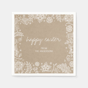 Serviette En Papier Rustique Kraft Floral Joyeux Papier de Pâques Napk