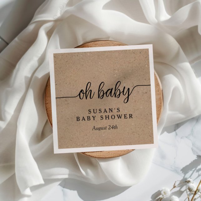 Serviette En Papier Rustique Kraft Oh Baby shower Personnalisé (Créateur téléchargé)