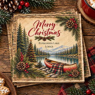 Serviette En Papier Rustique Lac de Montagne Canoë Noël