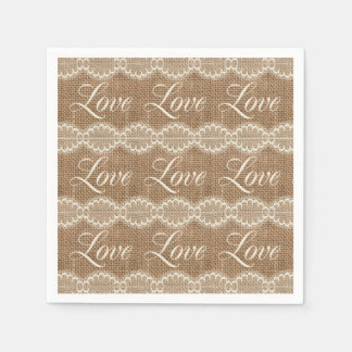 Serviette En Papier Rustique Mariage Burlap Lace Love