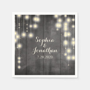 Serviette En Papier Rustique Mariage Twinkle String éclairs Barne Bois