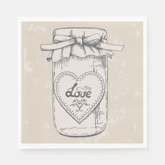 Serviette En Papier Rustique Mason Jar Amour Coeur Tan Mariage Brown (Devant)