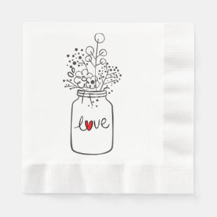 Serviette En Papier Rustique Mason Jar Floral Fleurs de mariage amour
