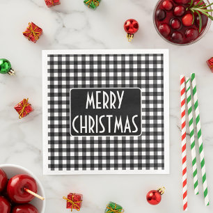 Serviette En Papier Rustique « Merry Christmas » carreaux de bœuf noir