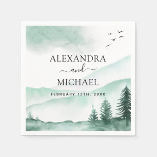 Serviette En Papier Rustique Montagnes Forêt Aquarelle Moderne