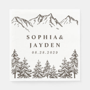 Serviette En Papier Rustique Mountain Elegant Mariage d'aquarelle pin