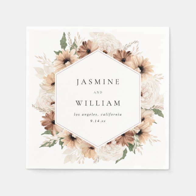 Serviette En Papier Rustique Neutre Boho Floral Nom S2 (Devant)