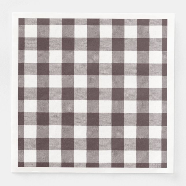 Serviette En Papier Rustique Neutre Brown Blanc En vichy Buffalo Plaid (Devant)