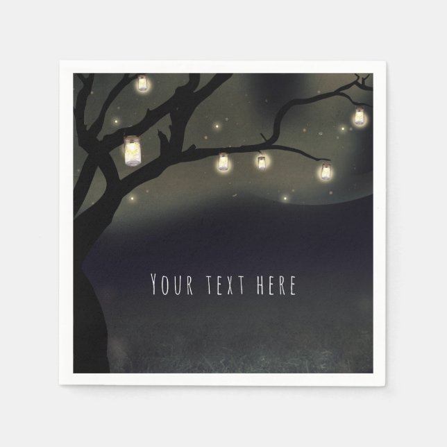 Serviette En Papier Rustique Night Tree & Mason Jar Lumières Mariage (Devant)