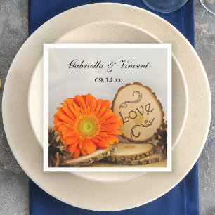 Serviette En Papier Rustique Orange Daisy Mariage de bois