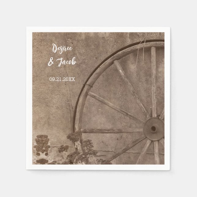 Serviette En Papier Rustique Ouest Sepia Tone Pays Wagon Wheel (Devant)