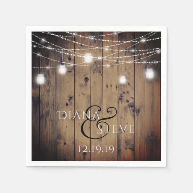 Serviette En Papier Rustique Pays Bois Mason Mariage Jar (Devant)