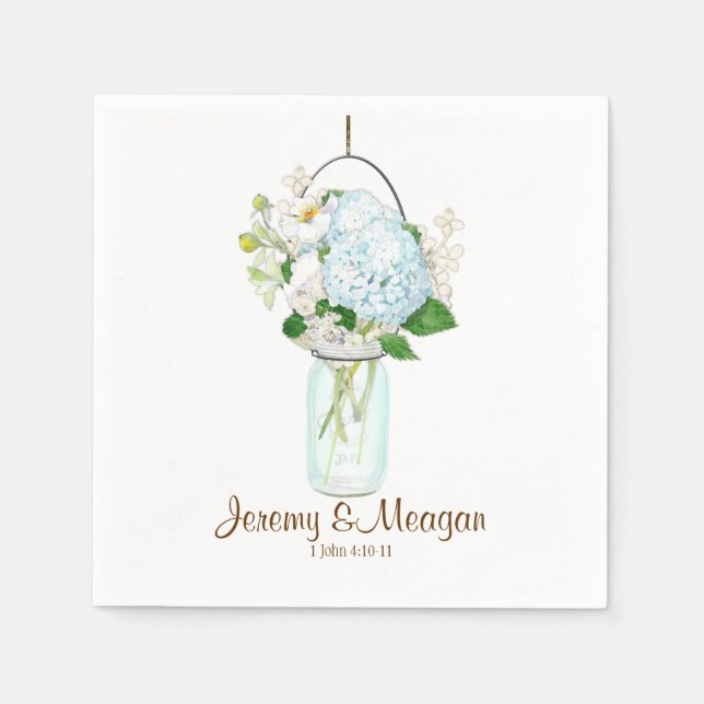 Serviette En Papier Rustique Pays Mason Fleurs Jar Blanches Hydrangeas (Devant)