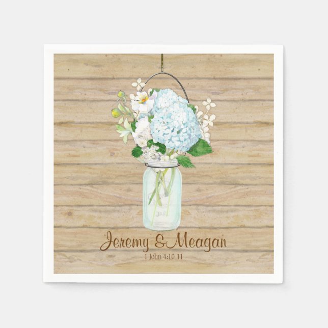 Serviette En Papier Rustique Pays Mason Fleurs Jar Blanches Hydrangeas (Devant)