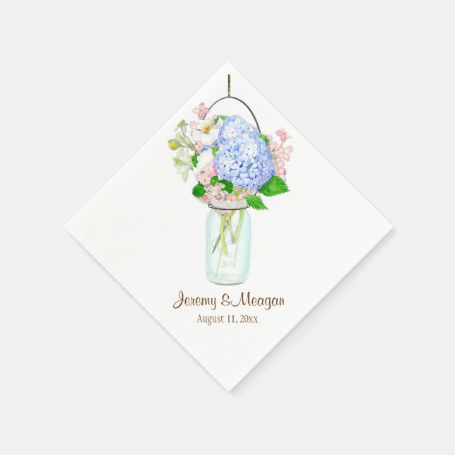 Serviette En Papier Rustique Pays Mason Fleurs Jar Blue Hydrangeas (Coin)