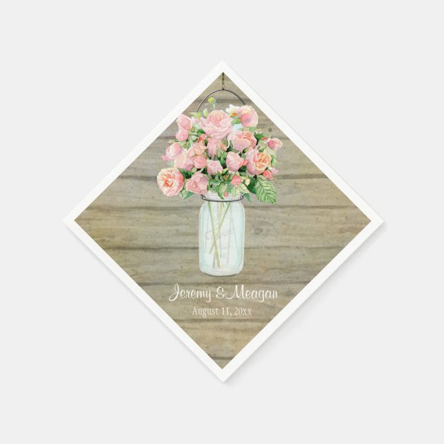 Serviette En Papier Rustique Pays Mason Fleurs Jar Roses Blush (Coin)