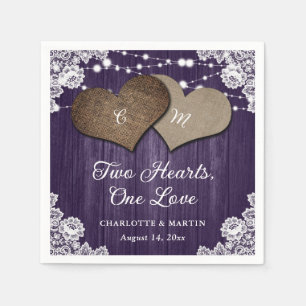 Serviette En Papier Rustique Pays Violet Bois Burlap Mariage dentelle