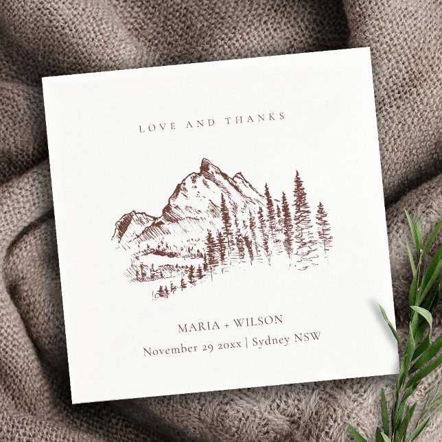 Serviette En Papier Rustique Pine rouille Woods Mountain Sketch Mariag (Créateur téléchargé)