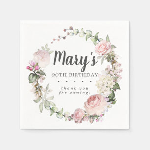 Serviette En Papier Rustique rose floral 90e fête d'anniversaire