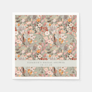 Serviette En Papier Rustique Sage Taupe Floral Boho Douce Mariée Perso