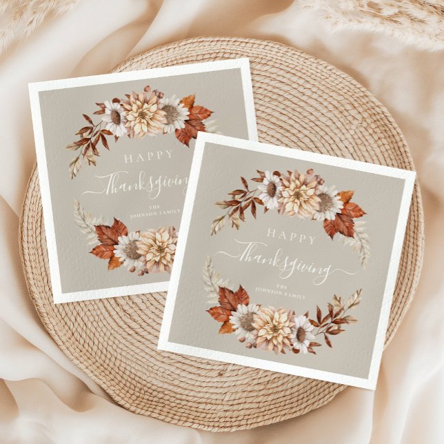 Serviette En Papier Rustique Taupe - Feuilles d'automne Bon thanksgivi (Rustic Taupe Fall Leaves Happy Thanksgiving Napkins)