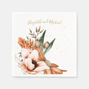 Serviette En Papier Rustique Terracotta Floral Gold Élégant Mariage ch