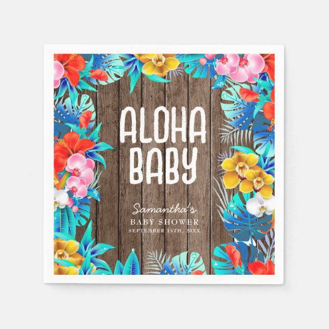 Serviette En Papier Rustique Tropical Palm Feuilles Baby shower Aloha (Devant)