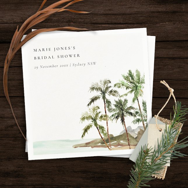 Serviette En Papier Rustique Tropical Palm Tree Beach Sand Fête des ma (Créateur téléchargé)