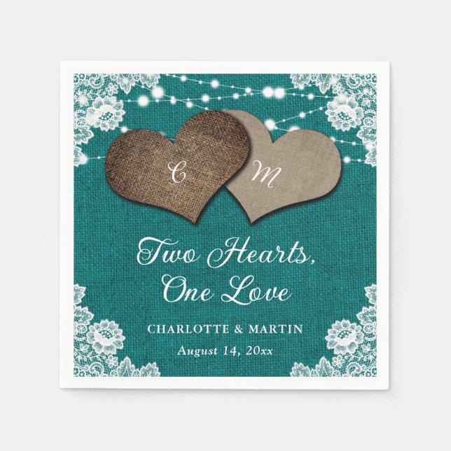 Serviette En Papier Rustique Turquoise Burlap Lace Mariage (Devant)