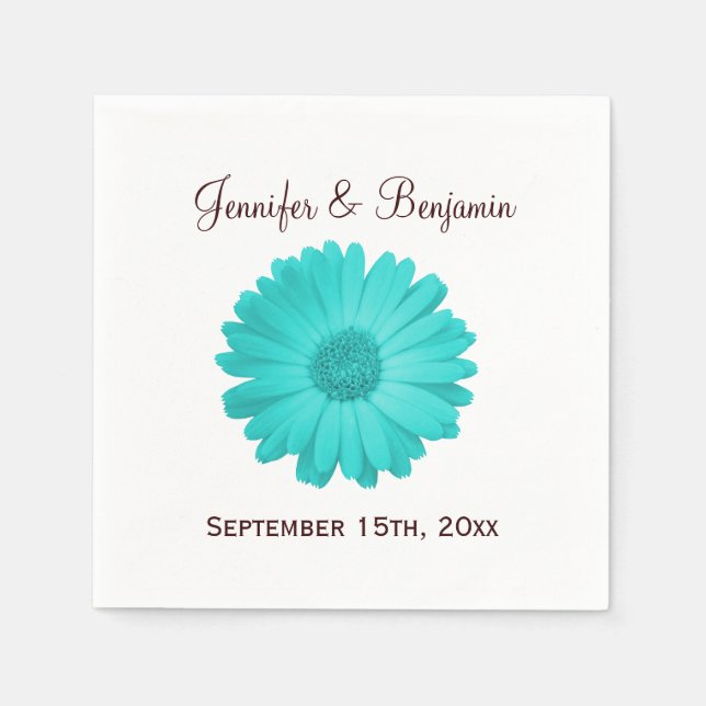 Serviette En Papier Rustique Turquoise Daisy Personnalisé Mariage Cock (Devant)