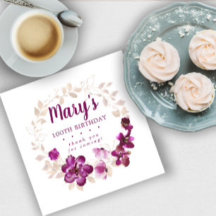 Serviette En Papier Rustique violet rose floral 100e anniversaire Merc