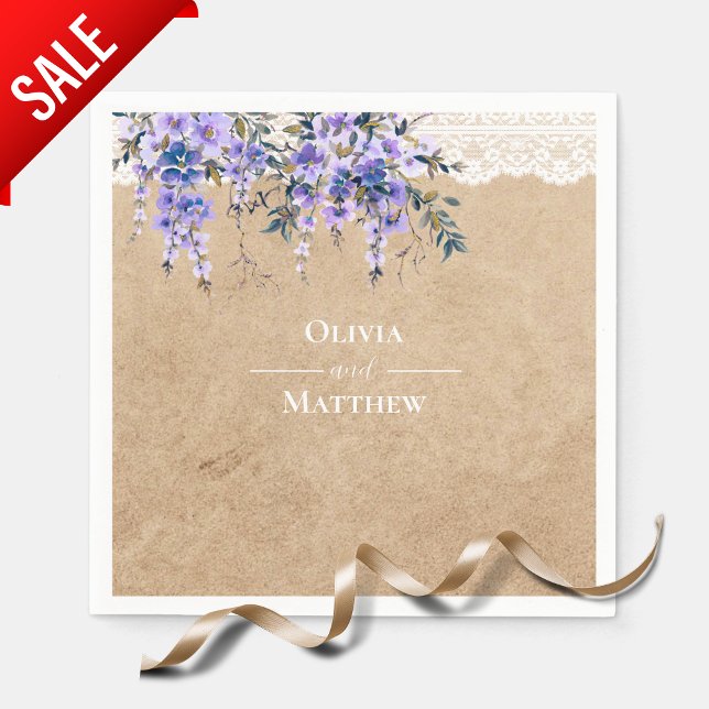 Serviette En Papier Rustique Wisteria Mariage de dentelle florale Merc (Créateur téléchargé)
