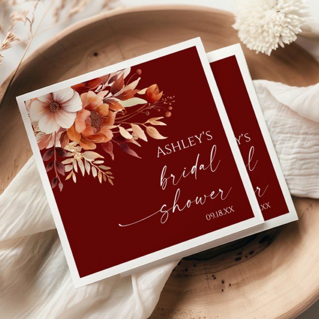 Serviette En Papier Rusty Burgundy Marron Floral Fleur Mariage (Créateur téléchargé)