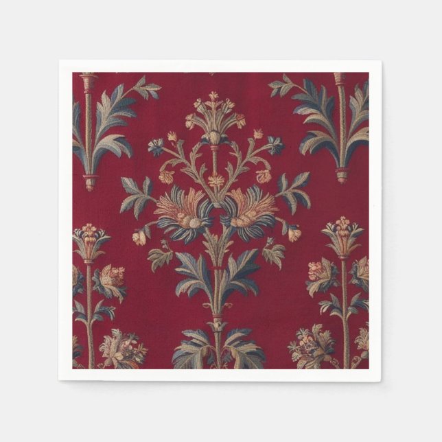 Serviette En Papier Sac broderie medievale fleurie en rouge bordeaux (Devant)