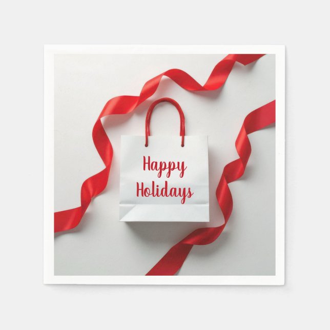 Serviette En Papier Sac cadeau de vacances joyeuses avec rubans rouges (Devant)