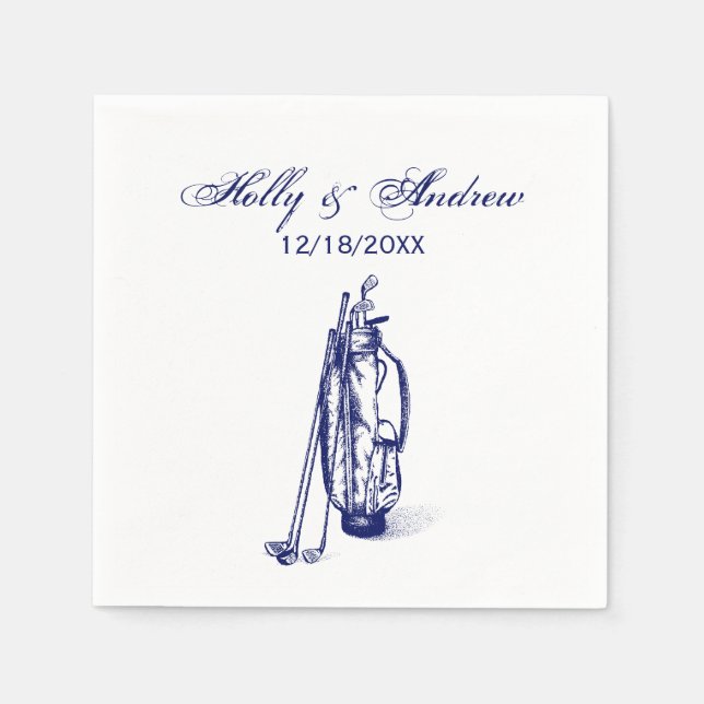 Serviette En Papier Sac de golf Clubs de golf Bleu Couple Mariage (Devant)
