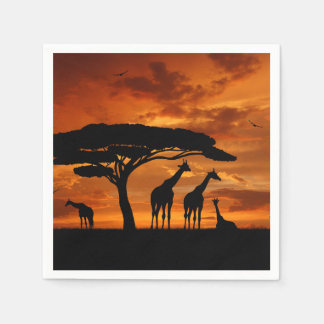 Serviette En Papier Safari africain au coucher du soleil