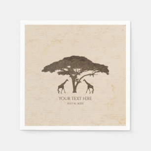 Serviette En Papier Safari Africain Deux Girafes & Arbre Mariage Vinta