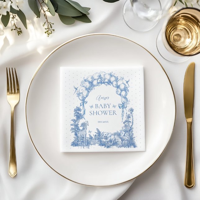 Serviette En Papier Safari animal Dusty Blue Toile bébé garçon douche  (Créateur téléchargé)