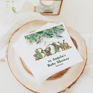 Serviette En Papier Safari Animal Jungle Vert & Gold garçon Baby showe