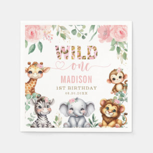 Serviette En Papier Safari Animal Wild One Blush Rose Floral Anniversa