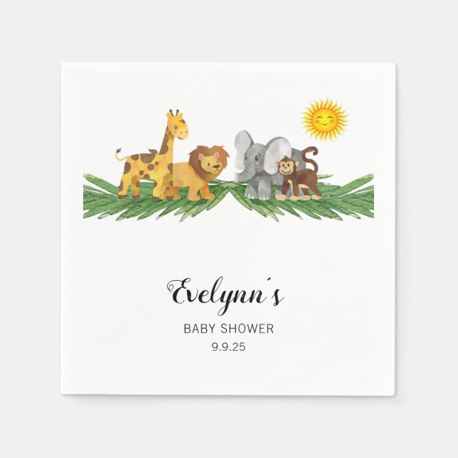 Serviette En Papier Safari Animals Baby Shower  (Devant)