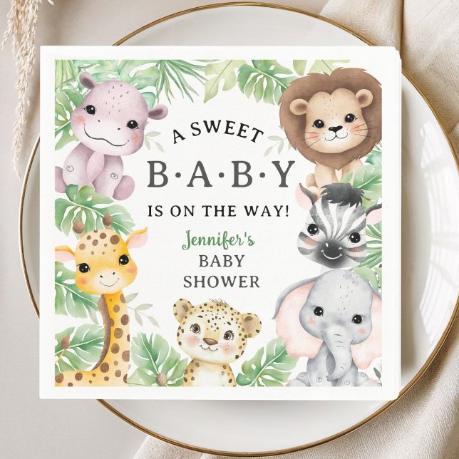 Serviette En Papier Safari Animals Baby Shower Gender Neutral Jungle (Créateur téléchargé)